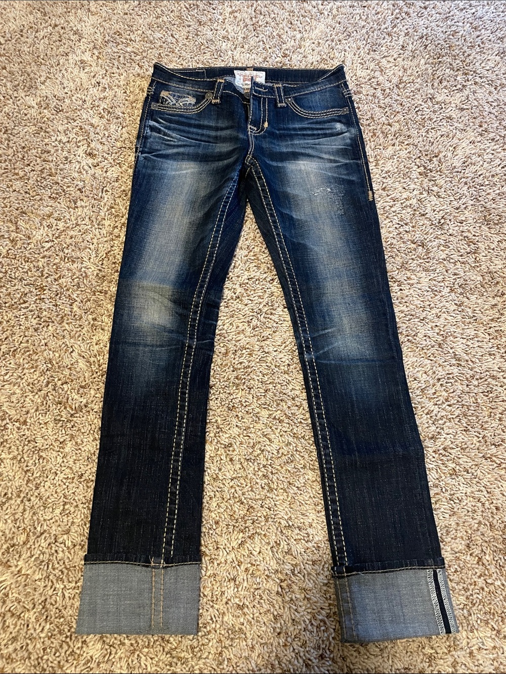 Big Star Dark Blue Straight Leg Jeans with Contrast Stitching